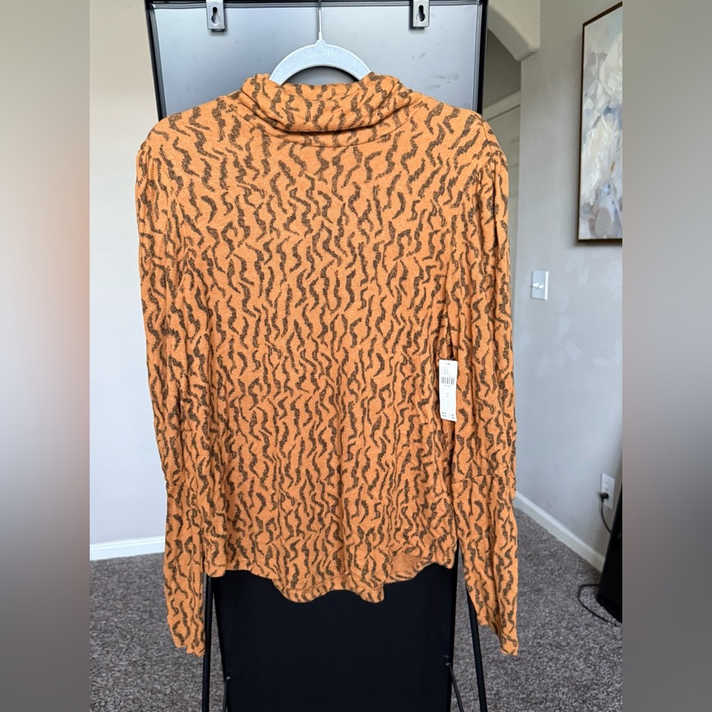 Anthropologie Tangerine and Ebony Swirl Sweater